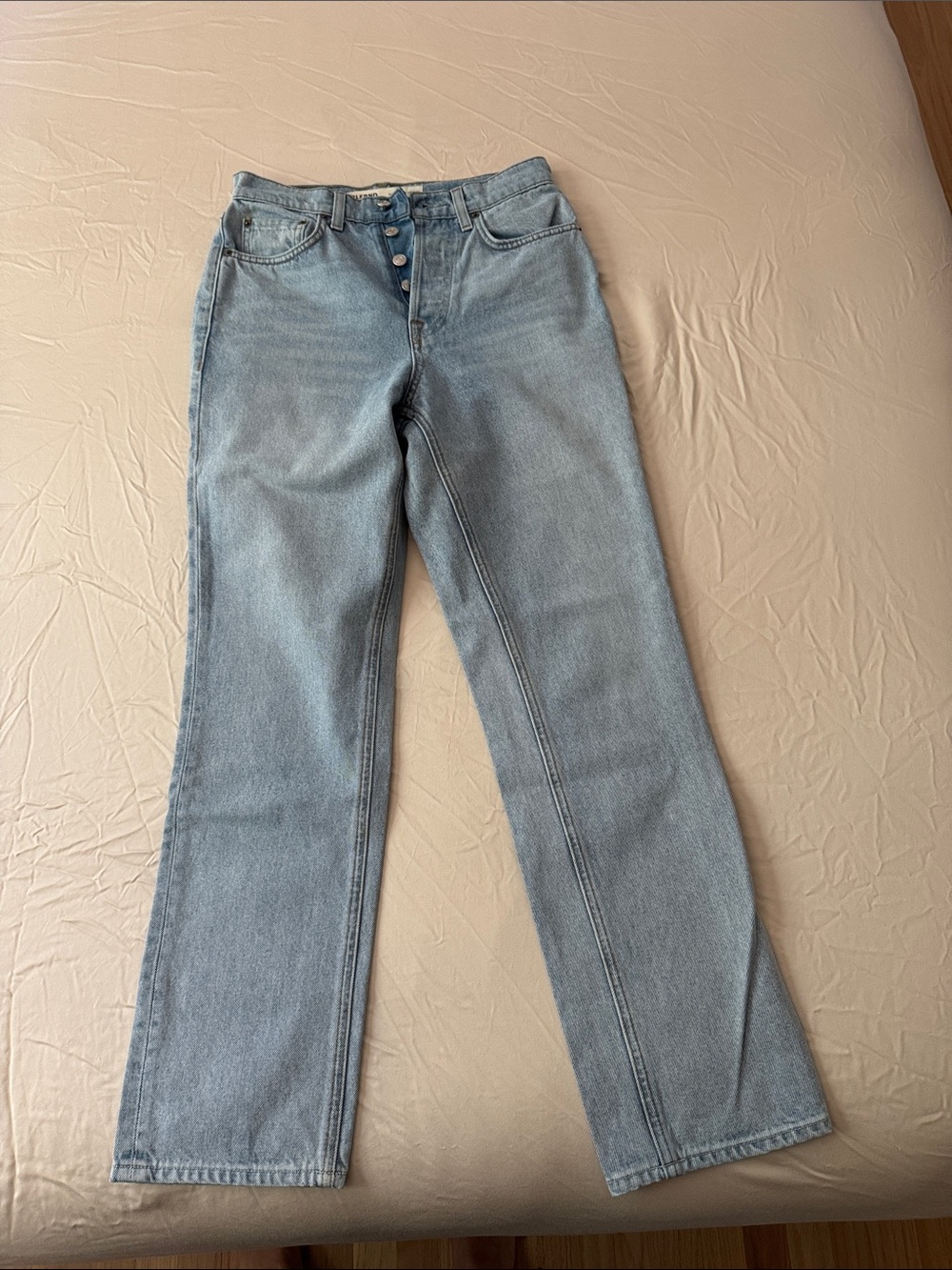 GRLFRND Light Blue Straight-Leg High-Rise Jeans